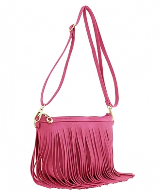 Fringe Crossbody Bag with Wrist Strap E091 FUCSHIA